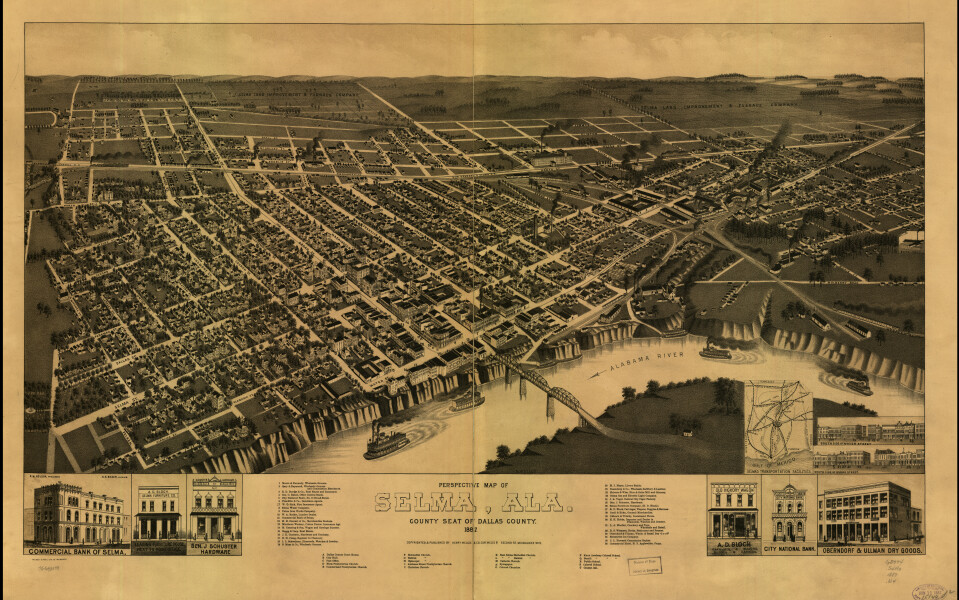 E132 - Perspective map of Selma Alabama county seat of Dallas County - 1887