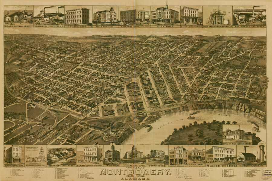 E132 - Perspective map of Montgomery State capital of Alabama - 1887