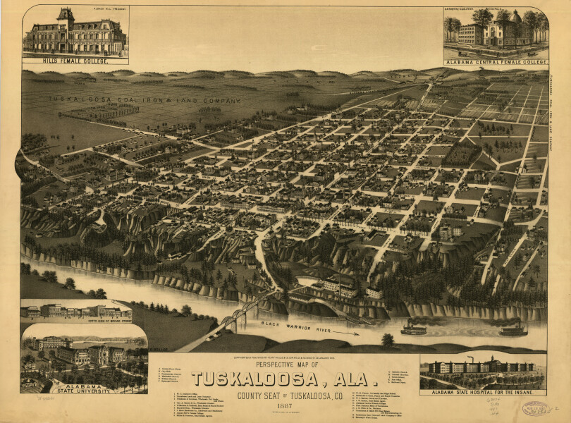 E132 - Perspective map of Tuskaloosa Alabama county seat of Tuskaloosa Co - 1887