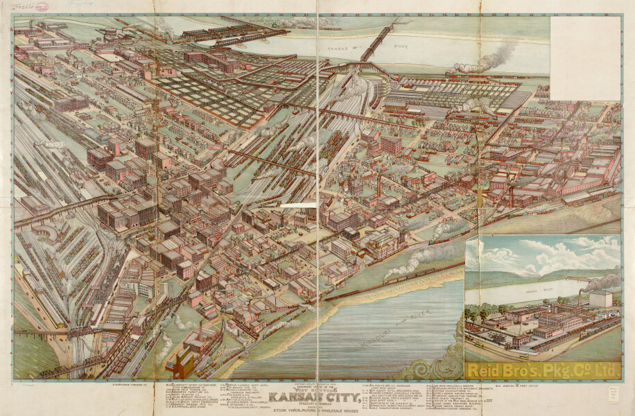 E133 - Panoramic view of the west bottoms Kansas City Missouri and Kansas showing stock yards packing and wholesale houses - 1895