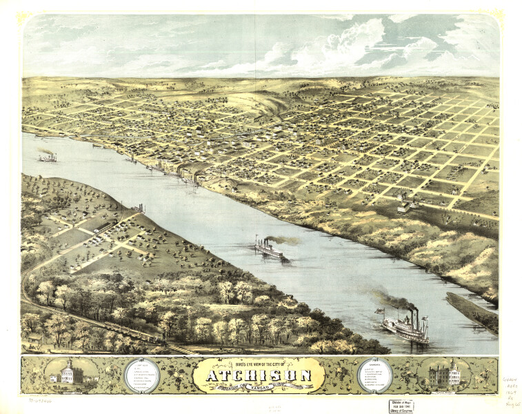 E133 - Birds eye view of the city of Atchison Atchison Co Kansas - 1869