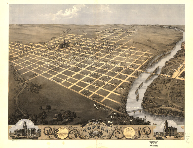 E133 - Birds eye view of the city of Topeka the capital of Kansas - 1869