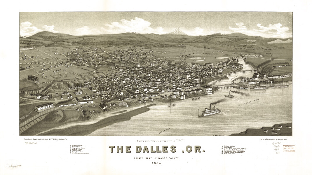 E134 - Panoramic view of the city of The Dalles Oregon county seat of Wasco County - 1884