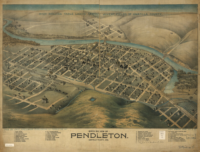 E134 - Birds eye view of Pendleton Umatilla County Oregon - 1890