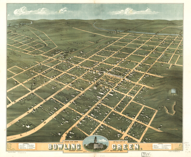 E135 - Birds eye view of the city of Bowling Green Warren County Kentucky - 1871