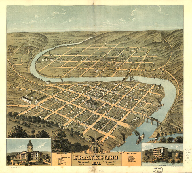 E135 - Birds eye view of the city of Frankfort the capital of Kentucky - 1871