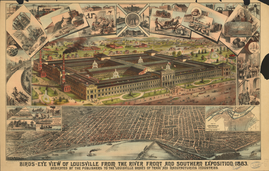 E135 - Birds-eye view of Louisville from the river front and Southern Exposition - 1883