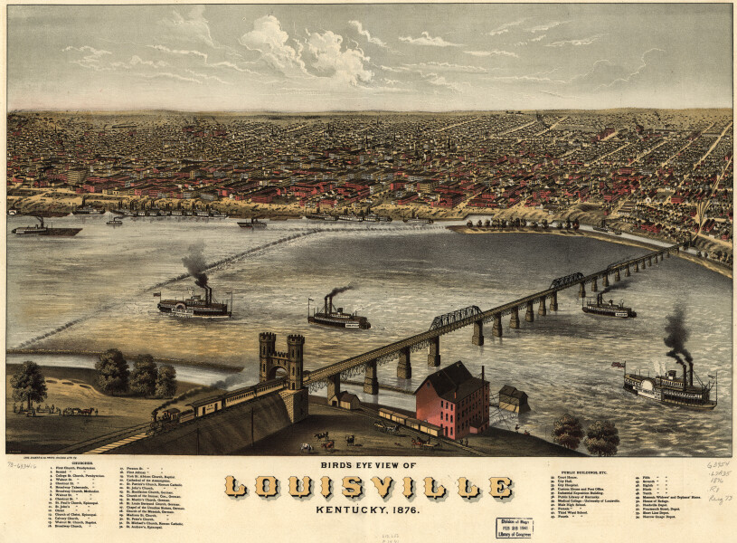 E135 - Birds eye view of Louisville Kentucky - 1876