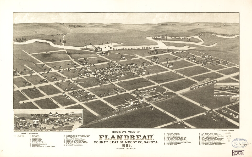 E137 - Birds eye view of Flandreau county seat of Moody Co Dakota - 1883