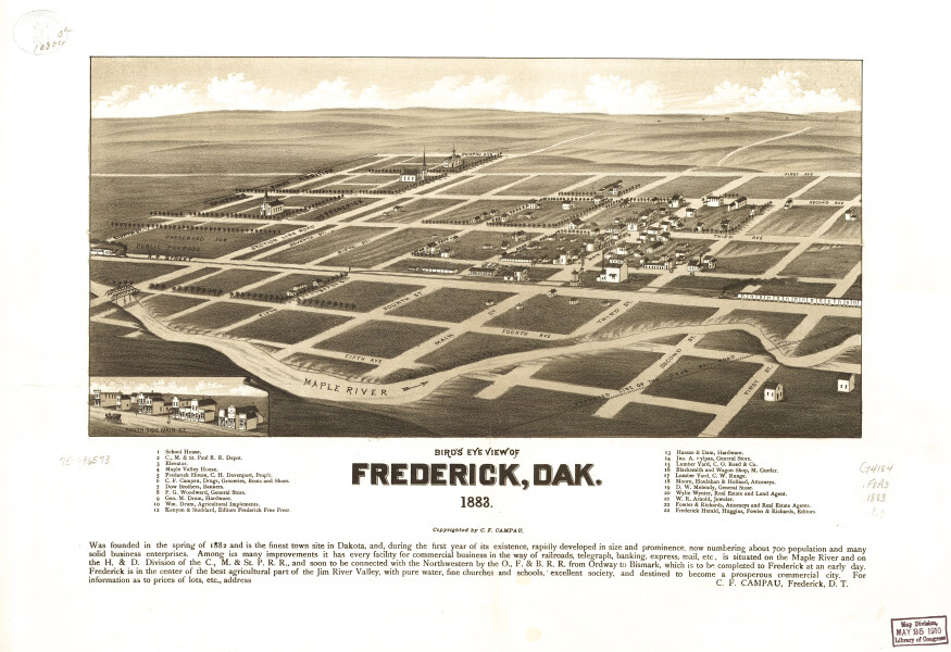 E137 - Birds eye view of Frederick Dakota - 1883