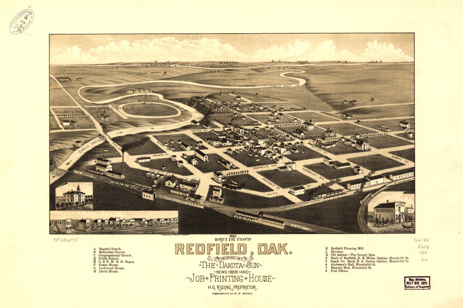 E137 - Birds eye view of Redfield Dakota - 1883 