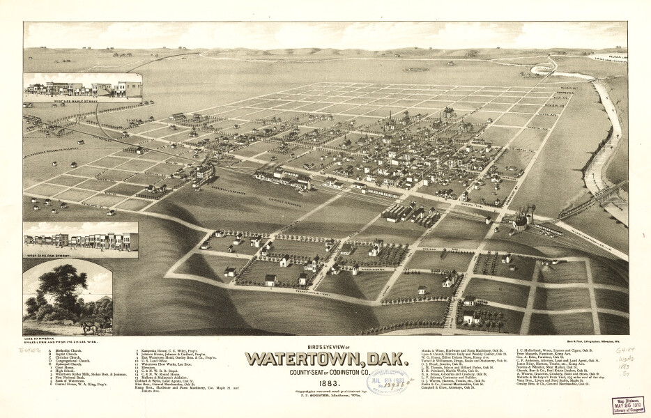 E137 - Birds eye view of Watertown Dakota county-seat of Codington Co - 1883