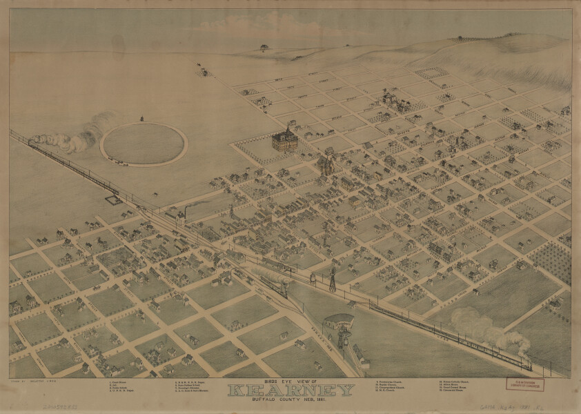 E138 - Birds eye view of Kearney Buffalo County Nebraska - 1881