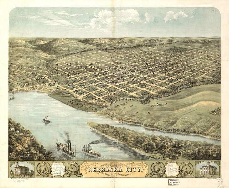 E138 - Birds eye view of the city of Nebraska City Otoe County Nebraska - 1868