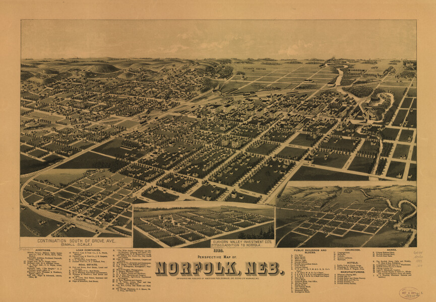 E138 - Perspective map of Norfolk Nebraska - 1889 