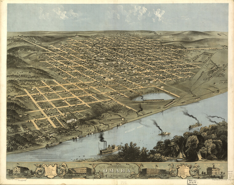 E138 - Birds eye view of the city of Omaha Nebraska - 1868