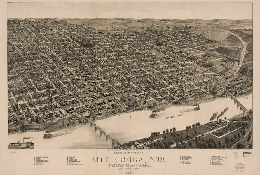 E140 - Perspective map of the city of Little Rock Arkansas State capital of Arkansas county seat of Pulaski County - 1887