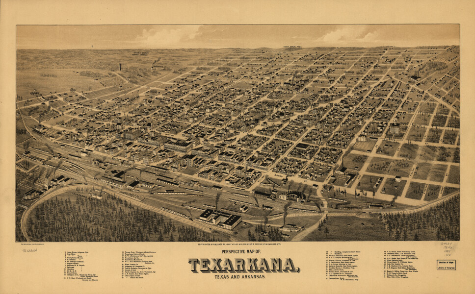 E140 - Perspective map of Texarkana Texas and Arkansas - 1888