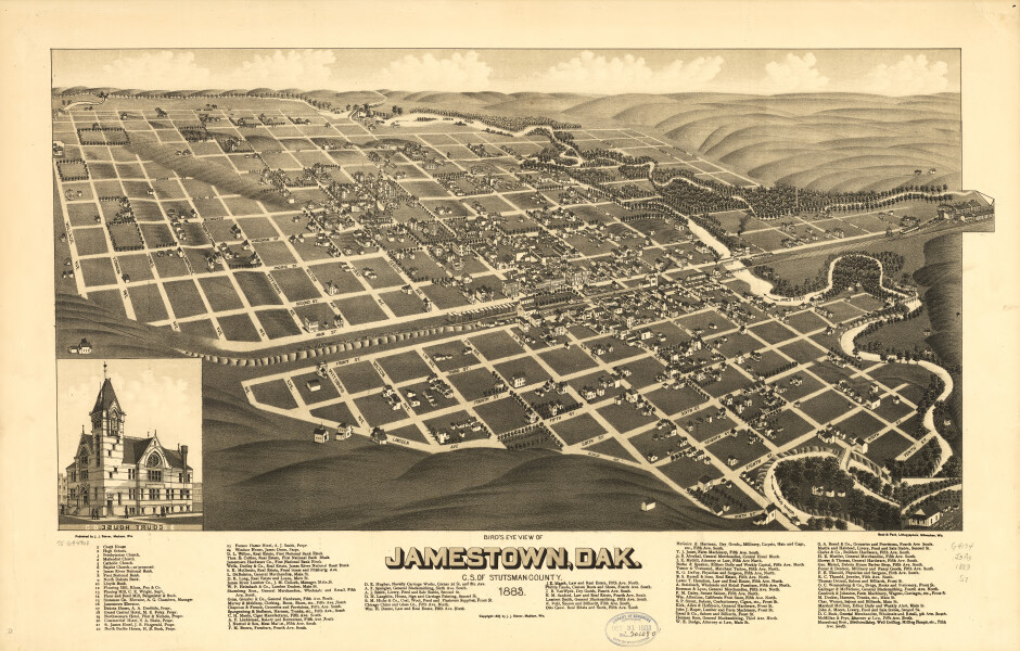 E144 - Birds eye view of Jamestown Dakota c.s. of Stutsman County - 1883