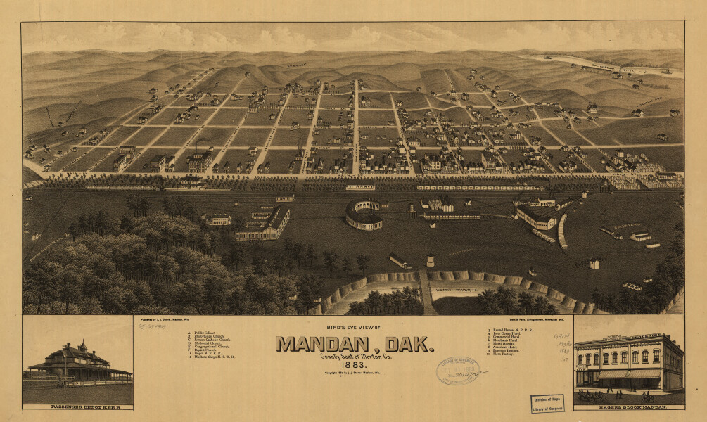 E144 - Birds eye view of Mandan Dakota county seat of Morton Co - 1883