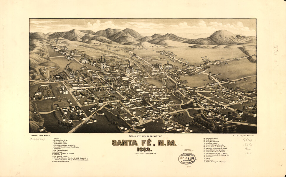 E146 - Birds eye view of the city of Santa Fé New Mexico - 1882