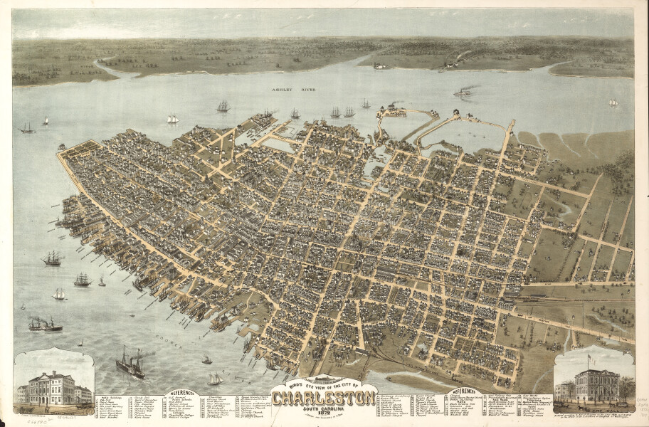 E147 - Birds eye view of the city of Charleston, South Carolina - 1872