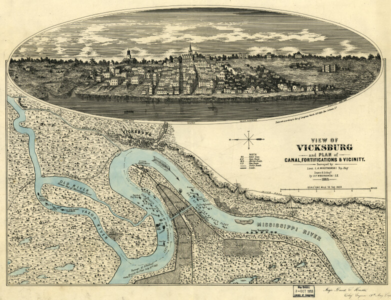 E151 -View of Vicksburg and plan of the canal, fortifications and vicinity - 1863