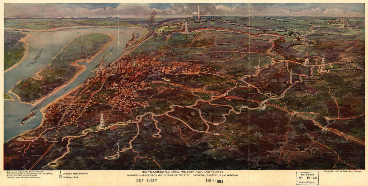 E151 - The Vicksburg National Military Park and vicinity showing lines of siege and defense of the city. National cemetery in background - 1925