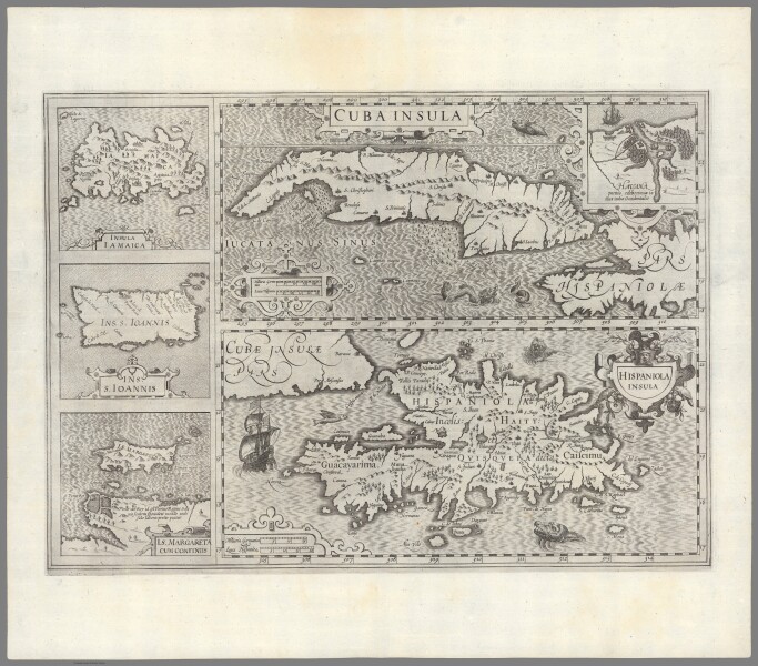 E179 - Cuba lnsula. Inset Havanna portus, celeberrimus totius indiae Occidentalis. b. Hispani... 1607
