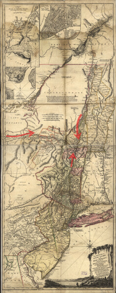 E195 - The Provinces of New York, and New Jersey with part of Pennsylvania, and the Province of Quebec Battle Map - 1777