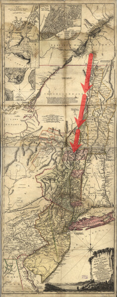 E195 - The provinces of New York, and New Jersey; with part of Pennsylvania and the province of Quebec Battle Map - 1777