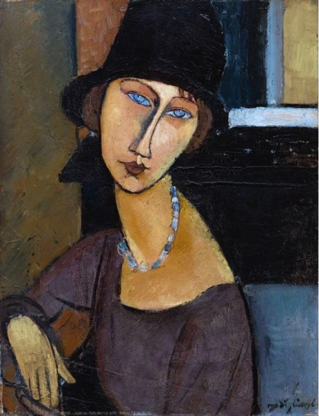 E264 - Jeanne Hébuterne with Hat and Necklace, Amedeo Modigliani, 1917 - from Mary Jane Weaver