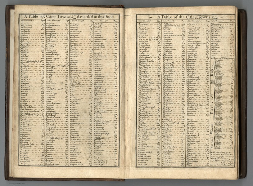 E127.004 - Table of ye Cities, Towns & describ'd in this Book.