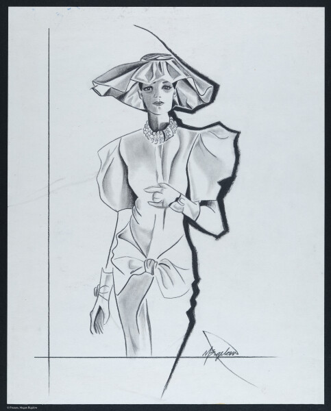 Fashion sketch, bow with big hat