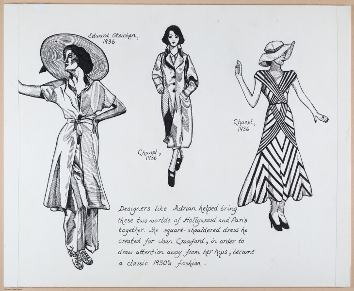 Fashion Timeline, 1930's & 1940's, pen & ink