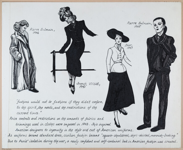 Fashion Timeline, 1930's & 1940's, pen & ink