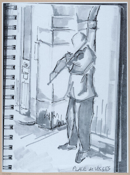 Violinist, Place des Vosges, Le Marais, 75004 Paris, Plein air sketch