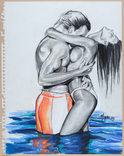 Embrace.  Pencil, pen, ink, pastels, markers