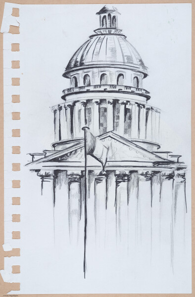 Place du Panthéon, 75005 Paris. Dessin en plein air et café devant le Panthéon.