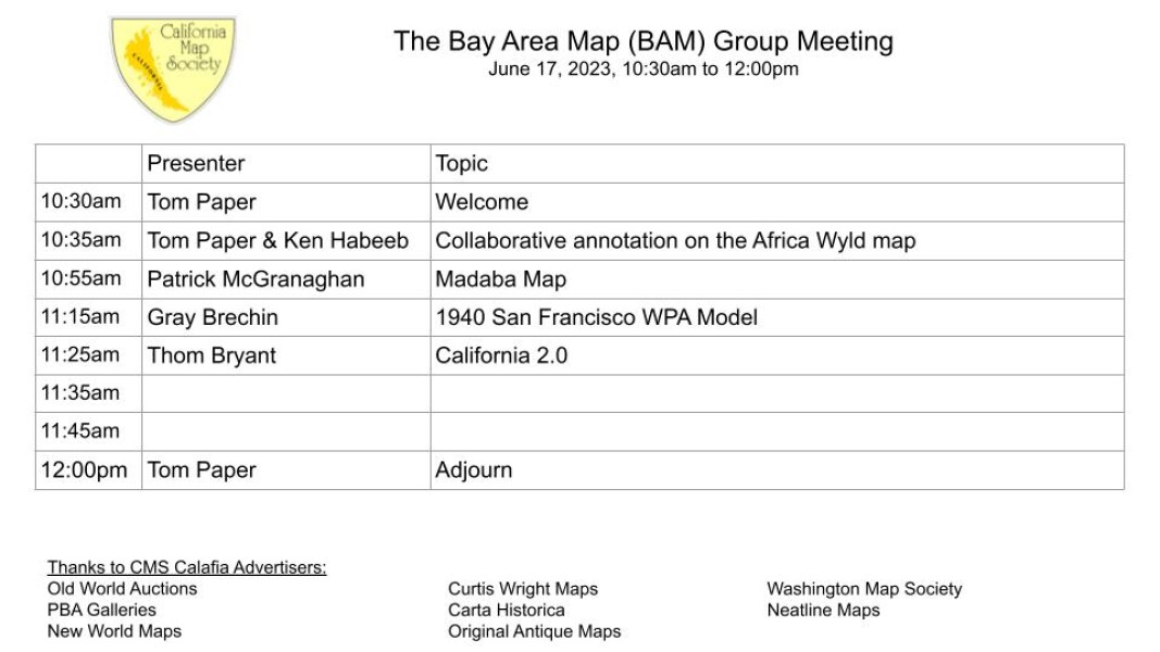 The Bay Area Map (BAM) Group Meeting, March 4, 2023 - California Map Society (CMS)